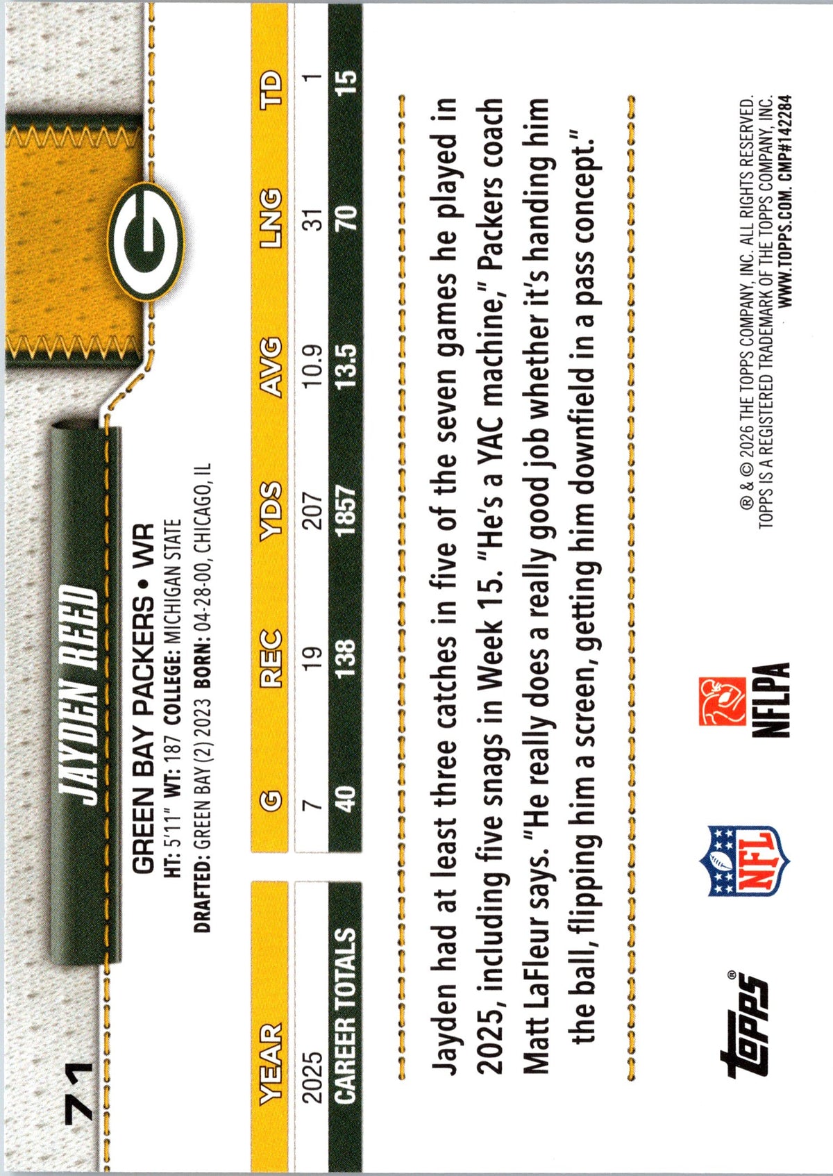 2026 Topps Flagship #71 Jayden Reed