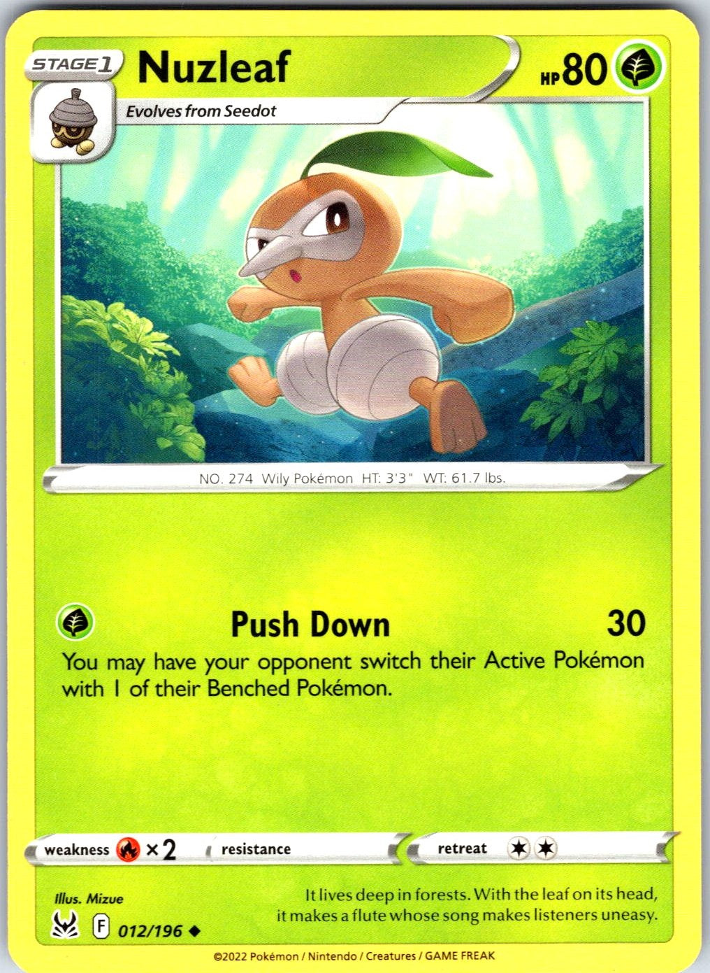 Nuzleaf #012/196 SWSH11: Lost Origin Uncommon