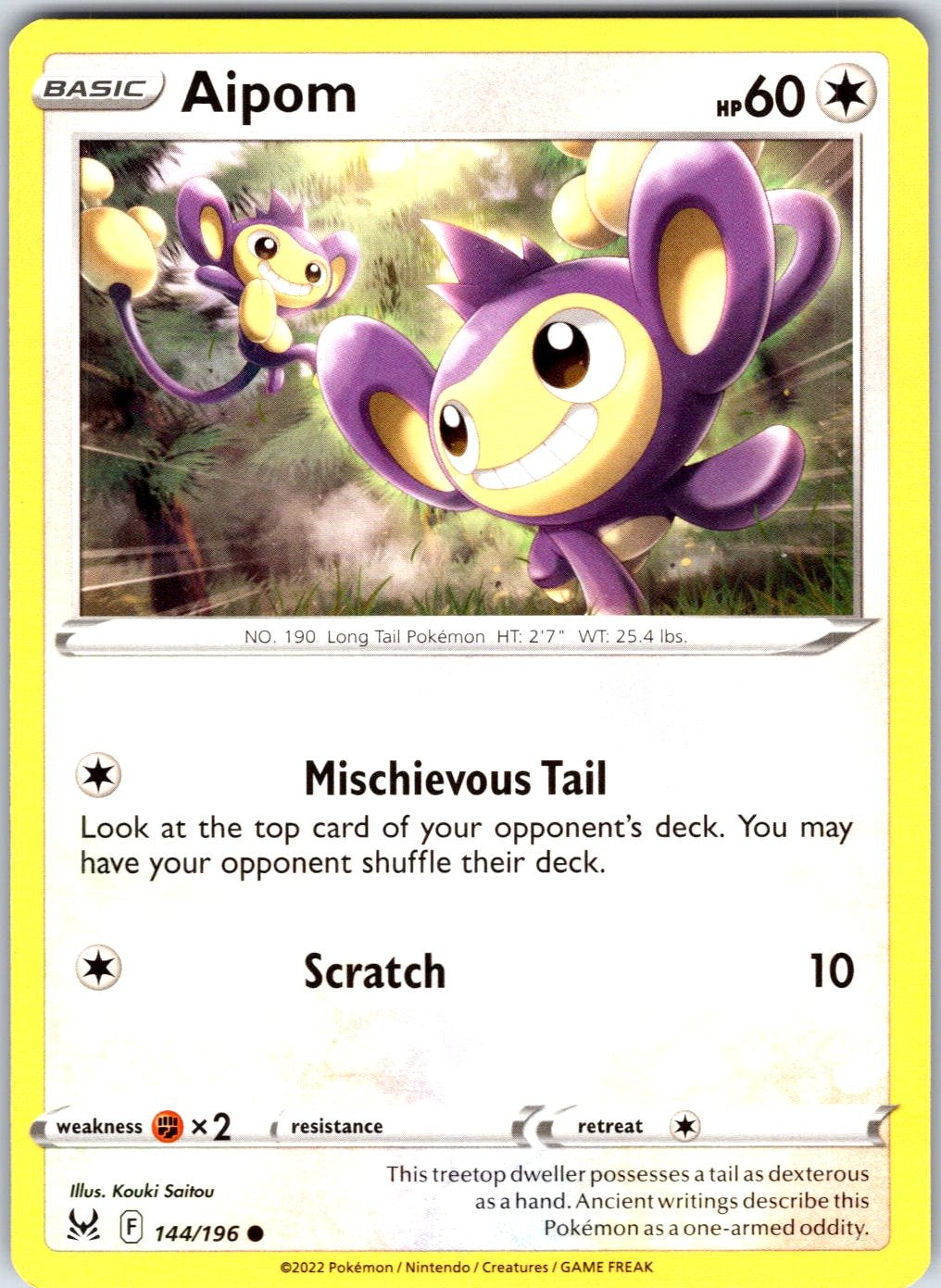 Aipom #144/196 SWSH11: Lost Origin Common