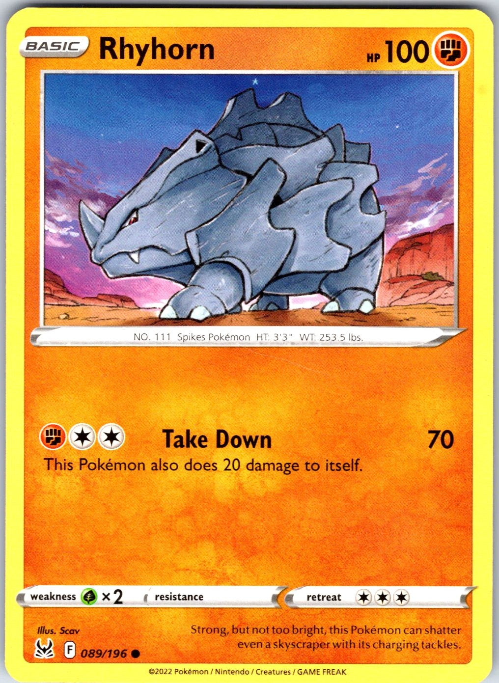 Rhyhorn #089/196 SWSH11: Lost Origin Common