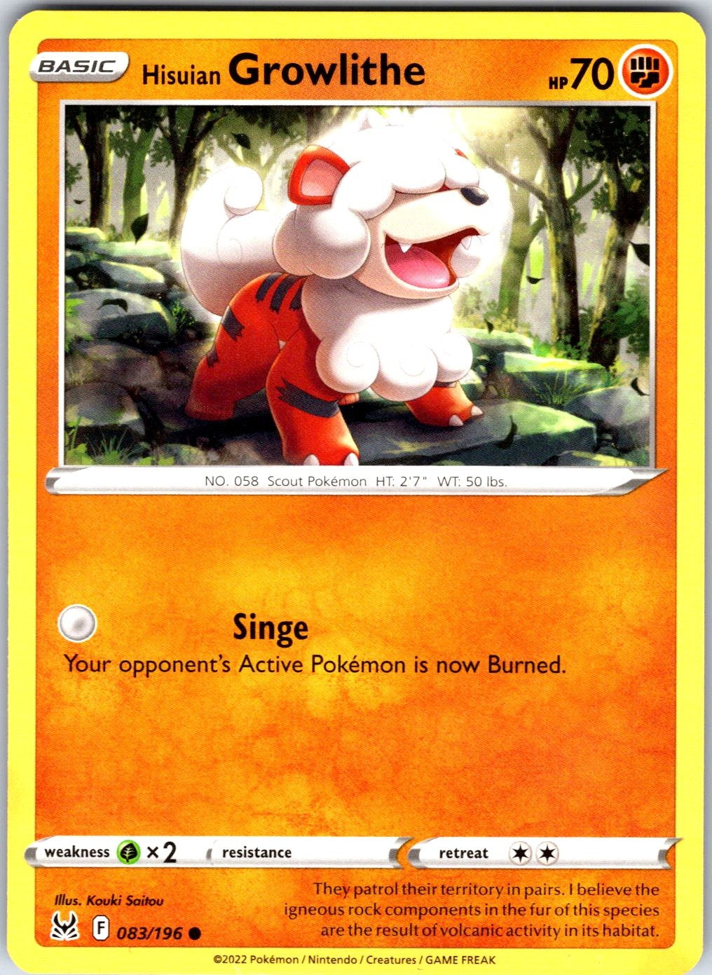 Hisuian Growlithe #083/196 SWSH11: Lost Origin Common
