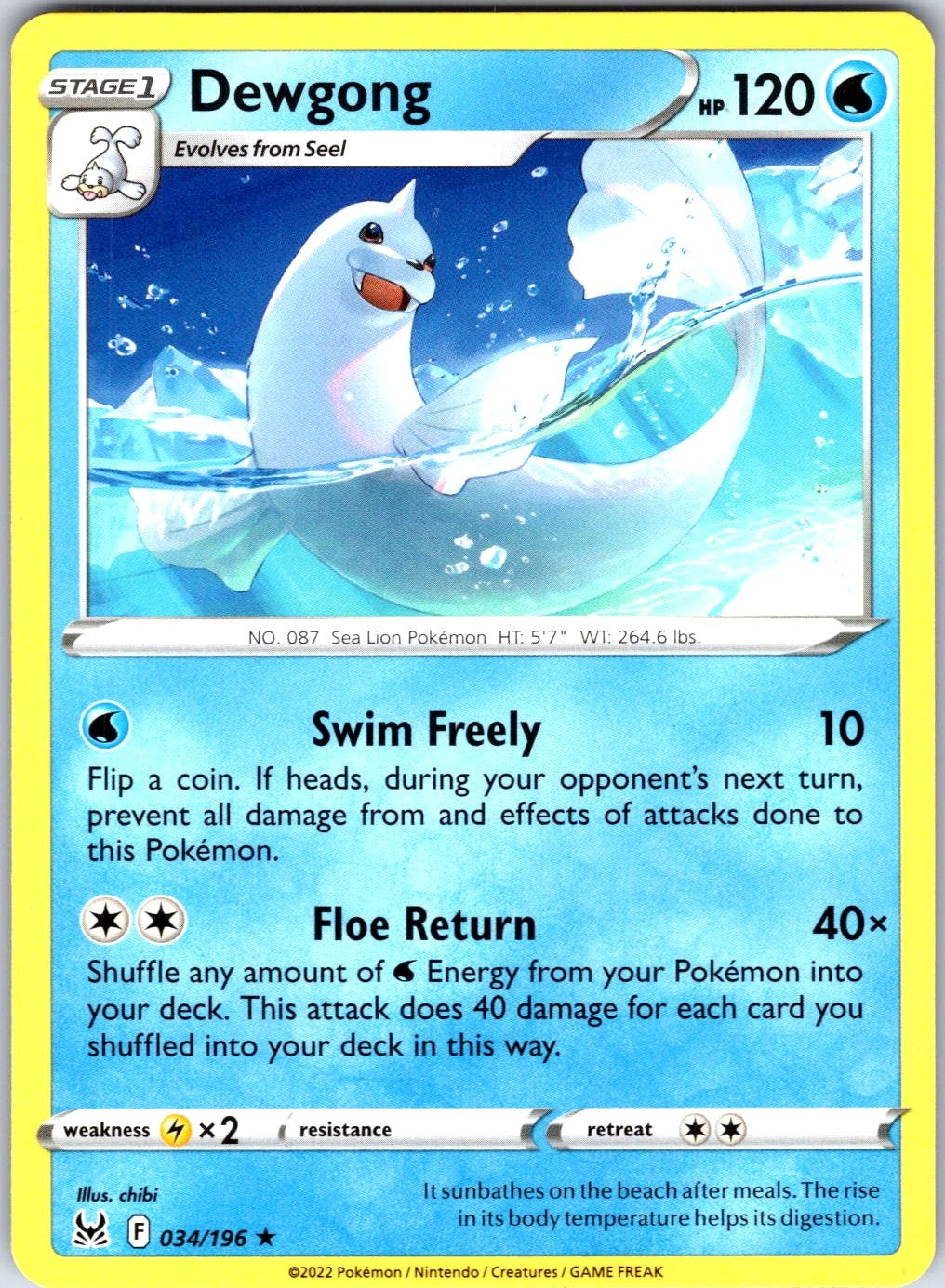 Dewgong #034/196 SWSH11: Lost Origin Rare