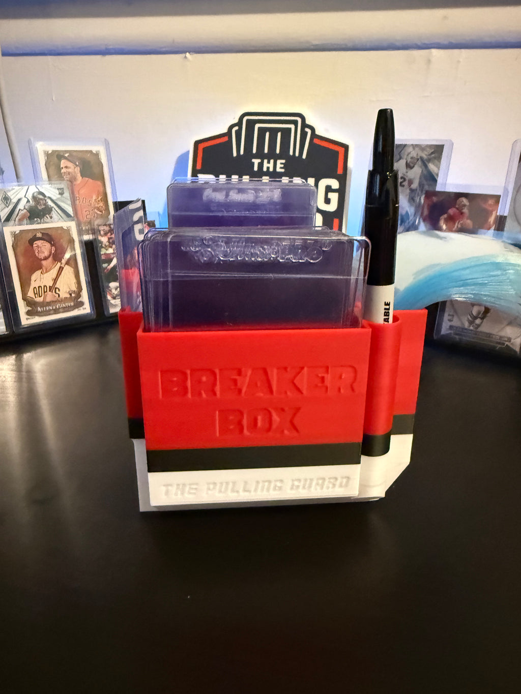 The Breaker Box v 2.0 - The Pulling Guard - Red & White with Black Stripe - Submission Top Loader, Team Bag, Penny Sleeve, and Top Loader Organizer