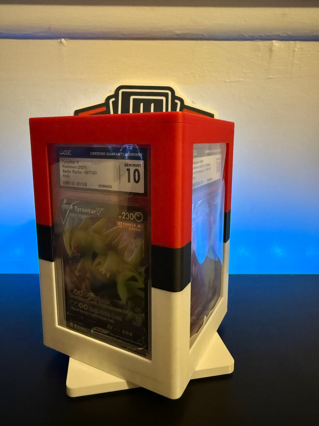 The Slab Stand by The Pulling Guard - Red & White Stripe - Spinning Graded Card Display - Fits CGC, TAG, PSA, AGS - DOES NOT FIT BECKETT