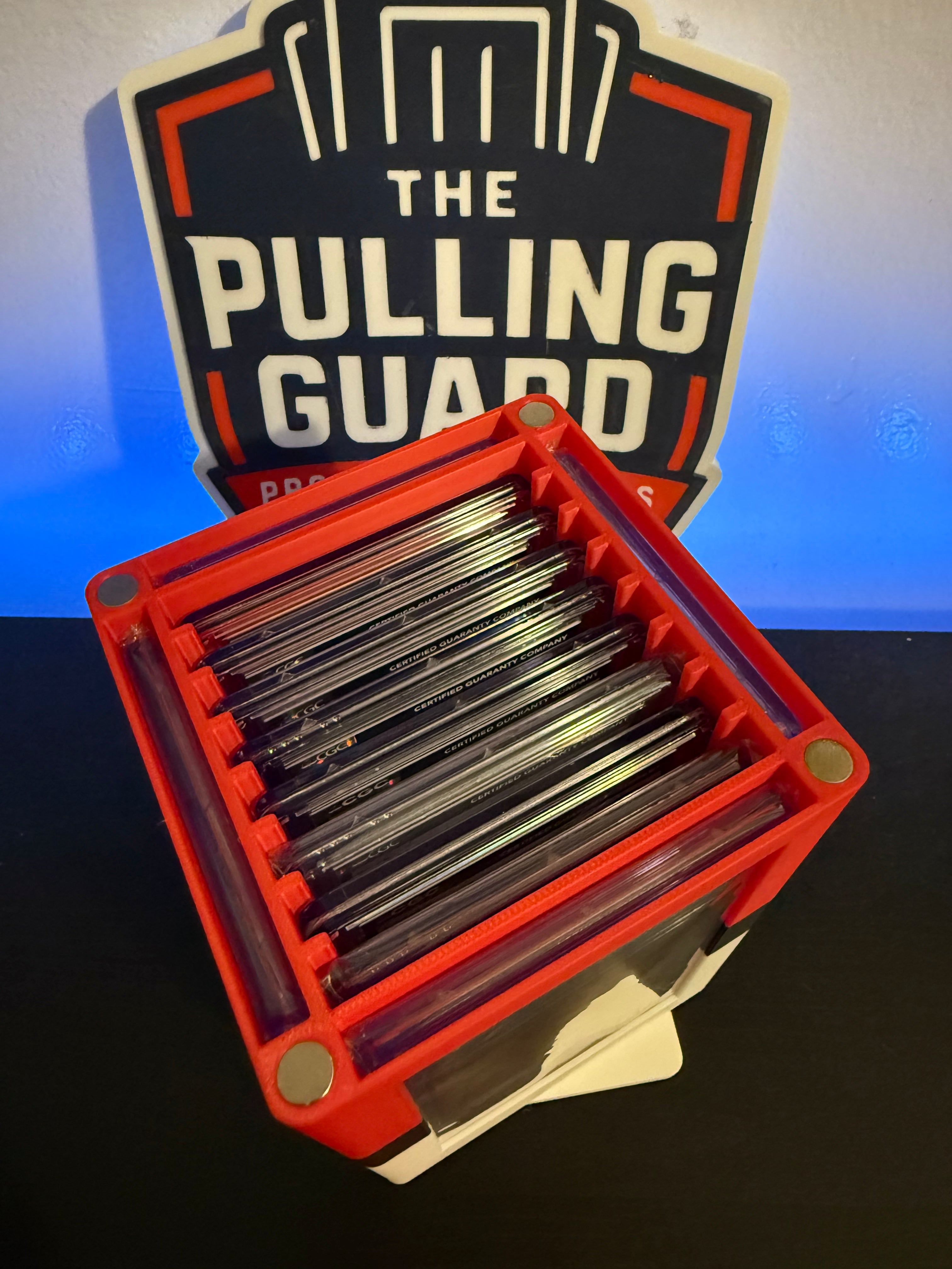 The Slab Stand by The Pulling Guard - Red & White Stripe - Spinning Graded Card Display - Fits CGC, TAG, PSA, AGS - DOES NOT FIT BECKETT